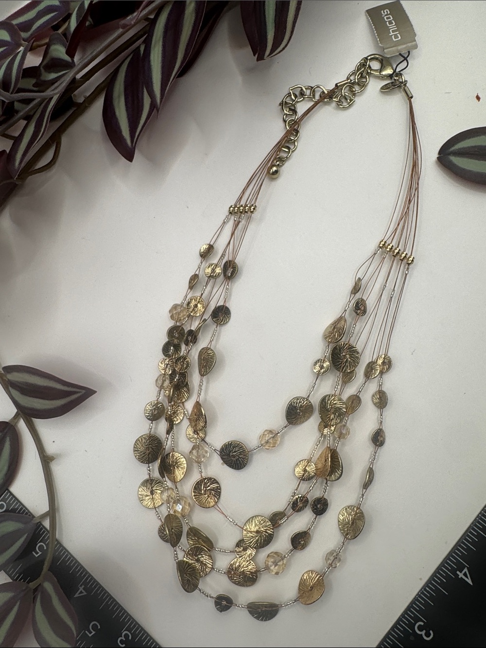 Chico's Layered Statement Necklace in Gold & Brown Like New
